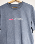 tee, don't run in cotton, heather blue.