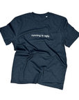 tee, running is ugly, charcoal.